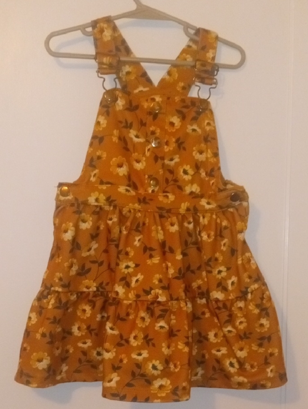 Mustard Floral overall Dress size 4